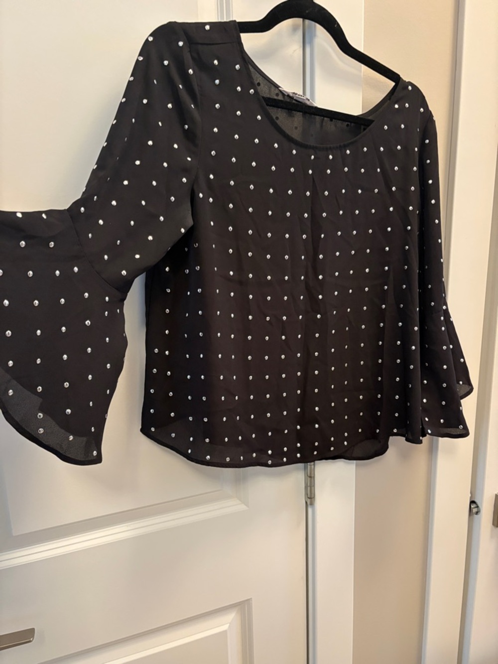 BB Dakota Black Polka Dot Bell Sleeve Top